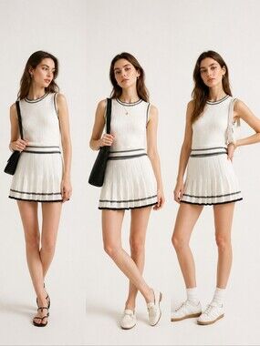 Willow & Wind White Knit Mini Skirt with Black Trim